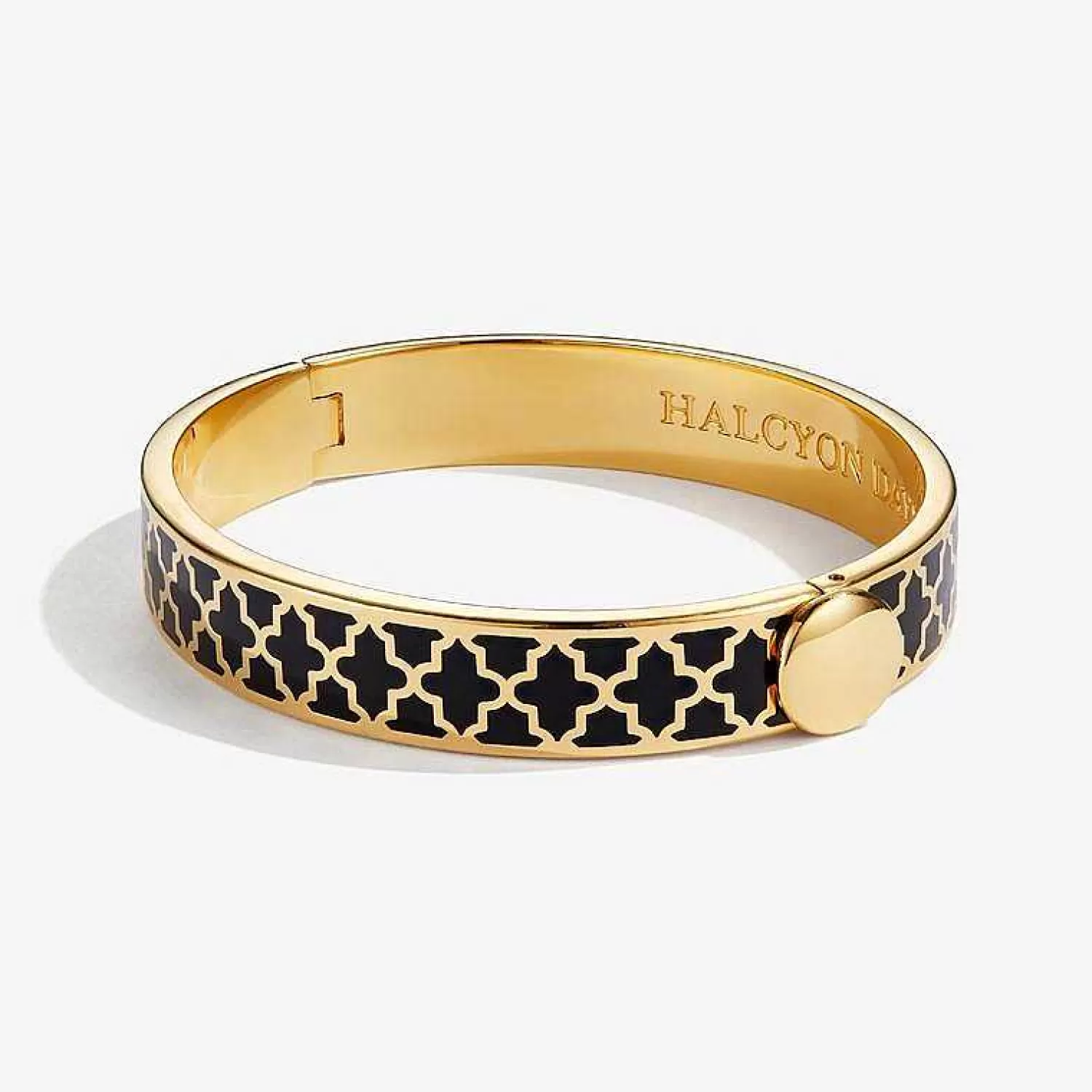 Halcyon Days Agama Black & Gold Hinged Enamel Bangle | Store