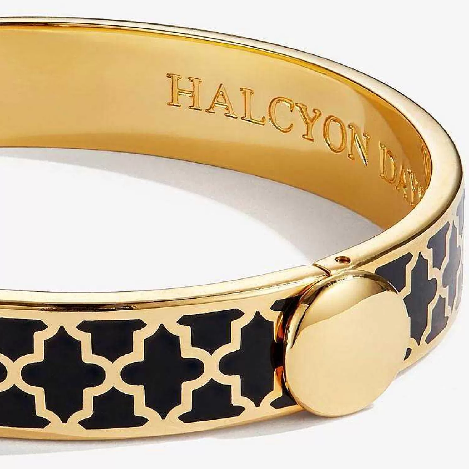 Halcyon Days Agama Black & Gold Hinged Enamel Bangle | Store