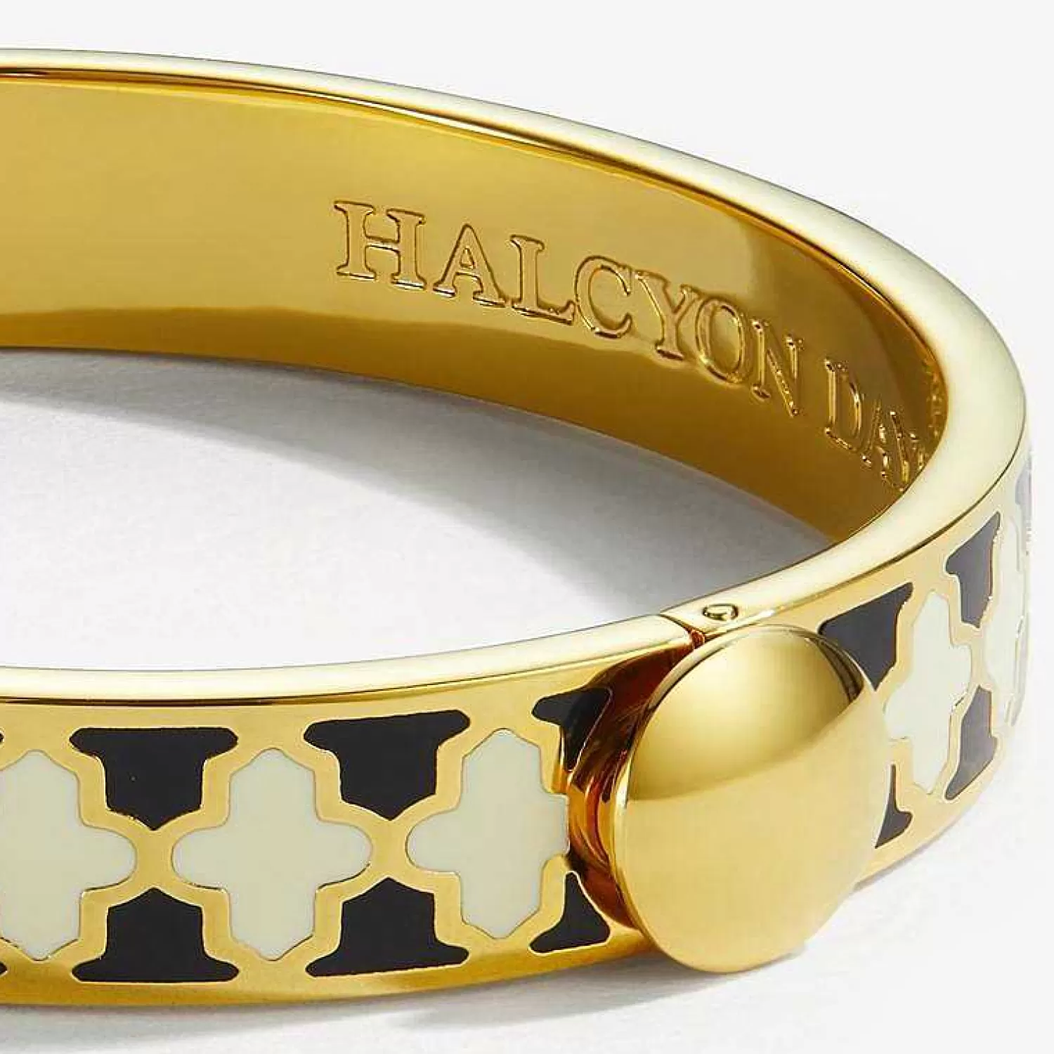 Halcyon Days Agama Black, Cream Gold Hinged Enamel Bangle | New