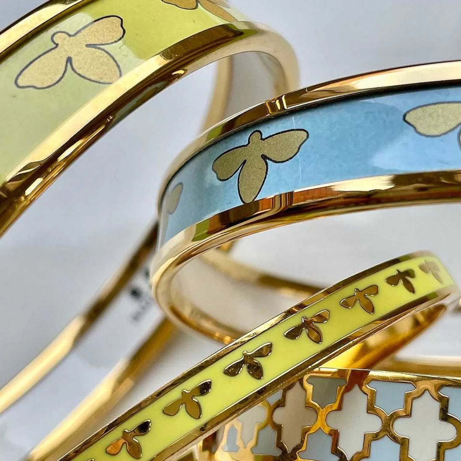 Halcyon Days Bee Enamel Bangle In Buttercup & Gold | Store