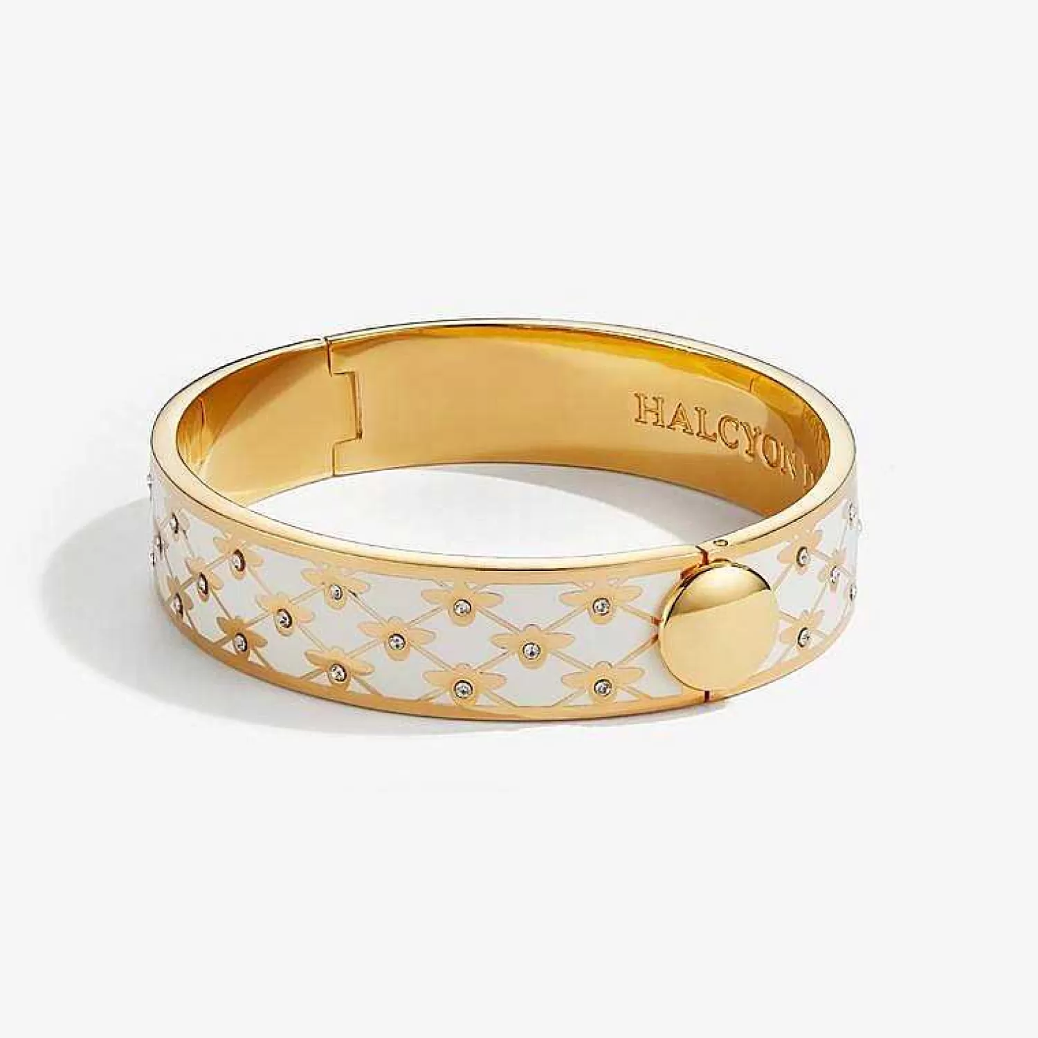 Halcyon Days Bee Sparkle Trellis Cream & Gold Bangle | Store