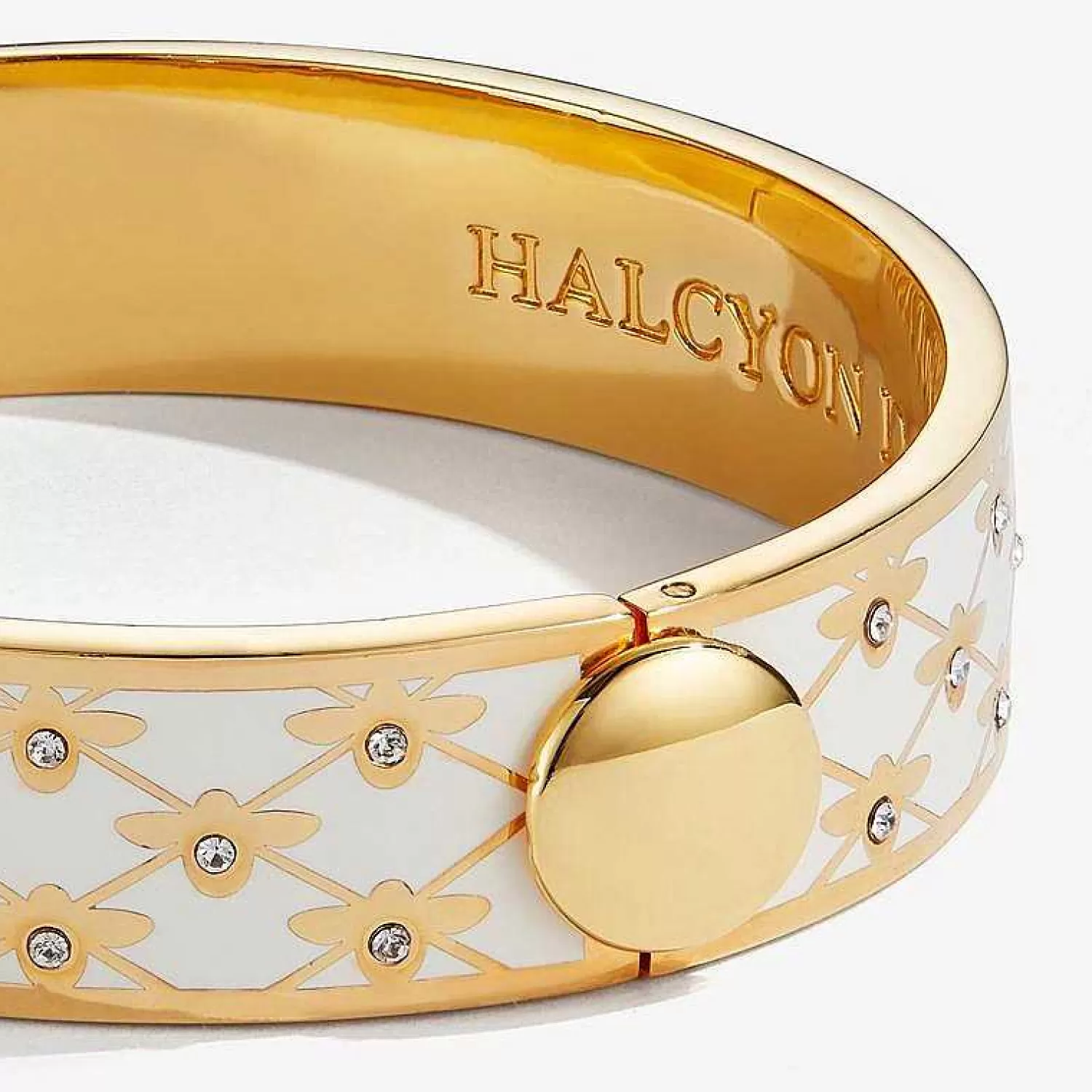 Halcyon Days Bee Sparkle Trellis Cream & Gold Bangle | Store