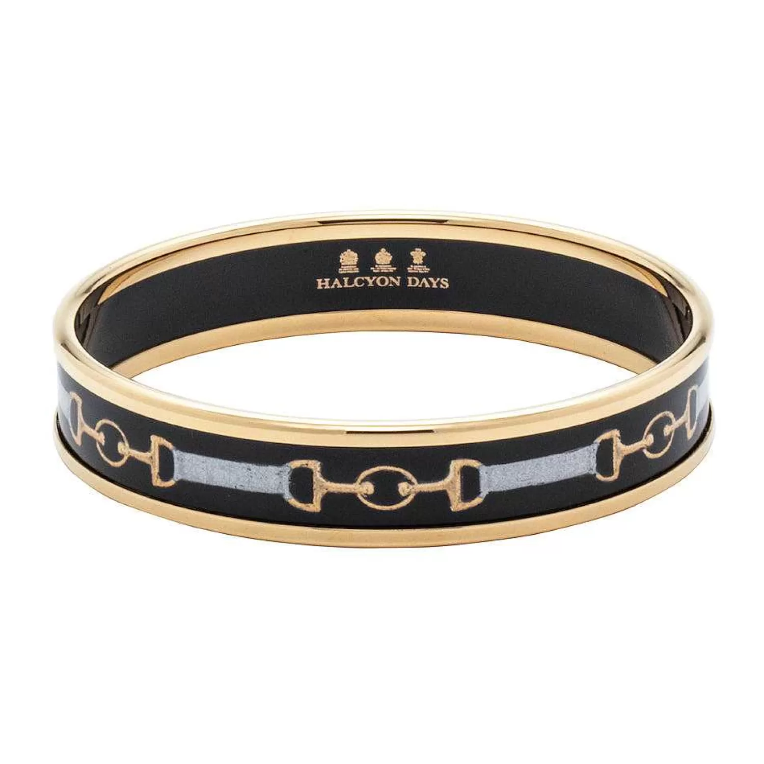 Halcyon Days Bridle Enamel Bangle In Black & Gold | Sale