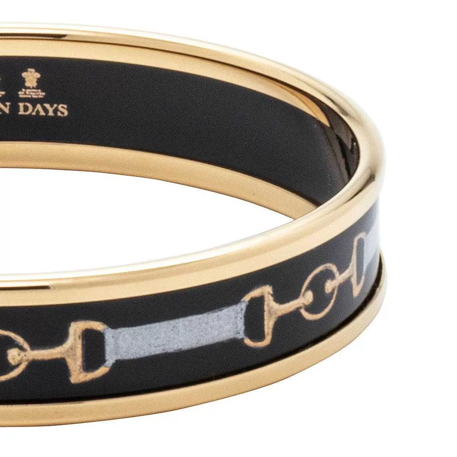 Halcyon Days Bridle Enamel Bangle In Black & Gold | Sale