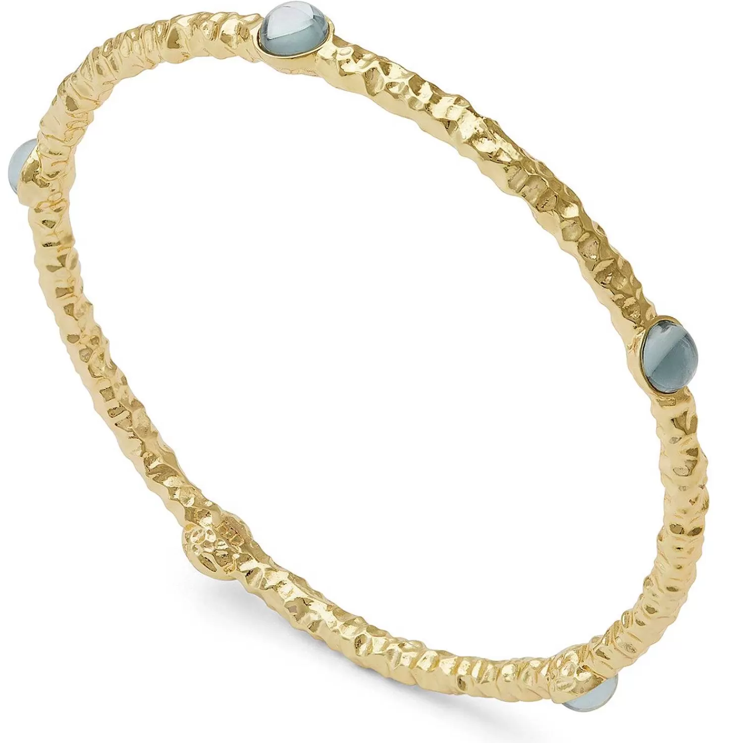 Halcyon Days Cabochon Aquamarine Gold Push-On Bangle | Store