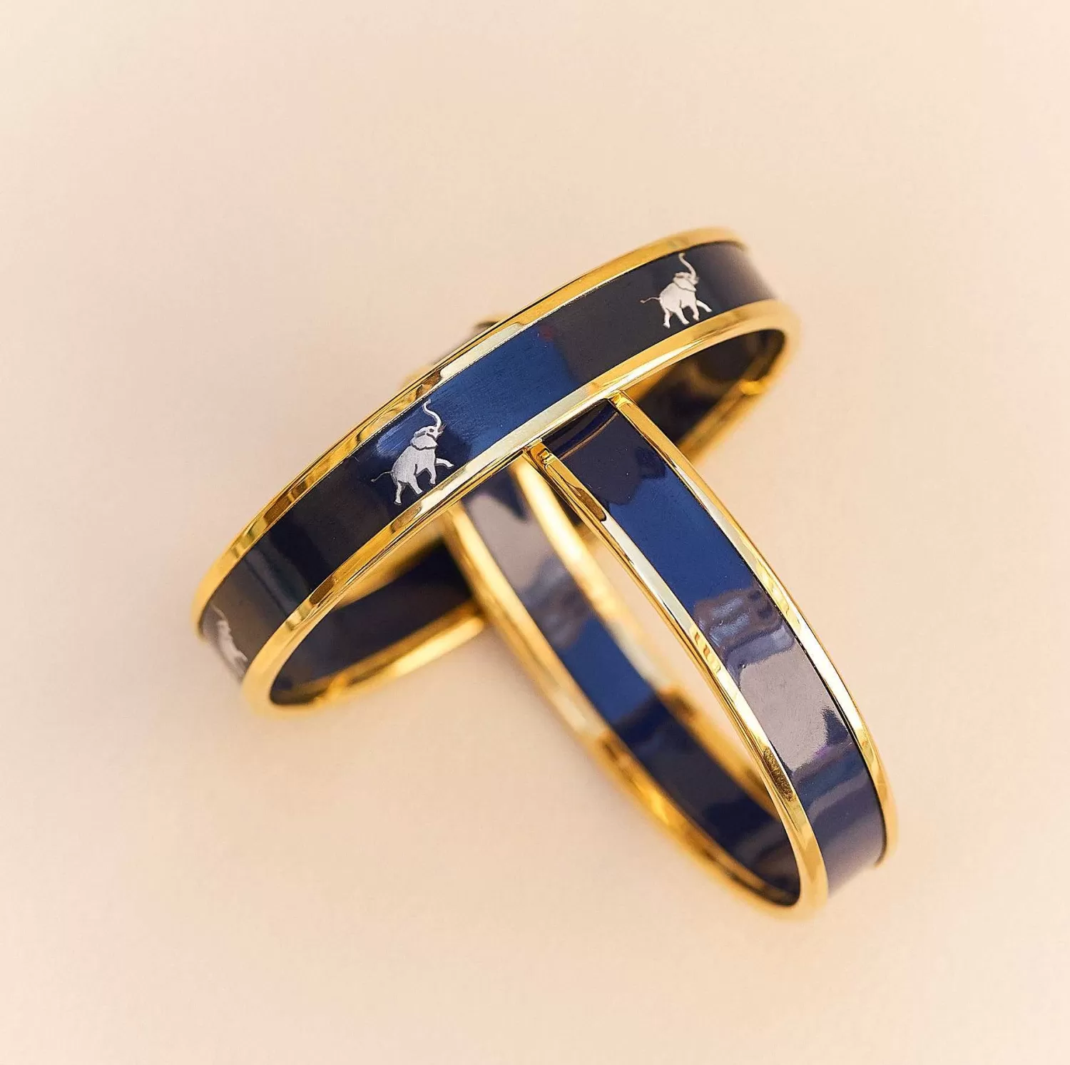 Halcyon Days Elephant Enamel Bangle In Navy & Gold | Store