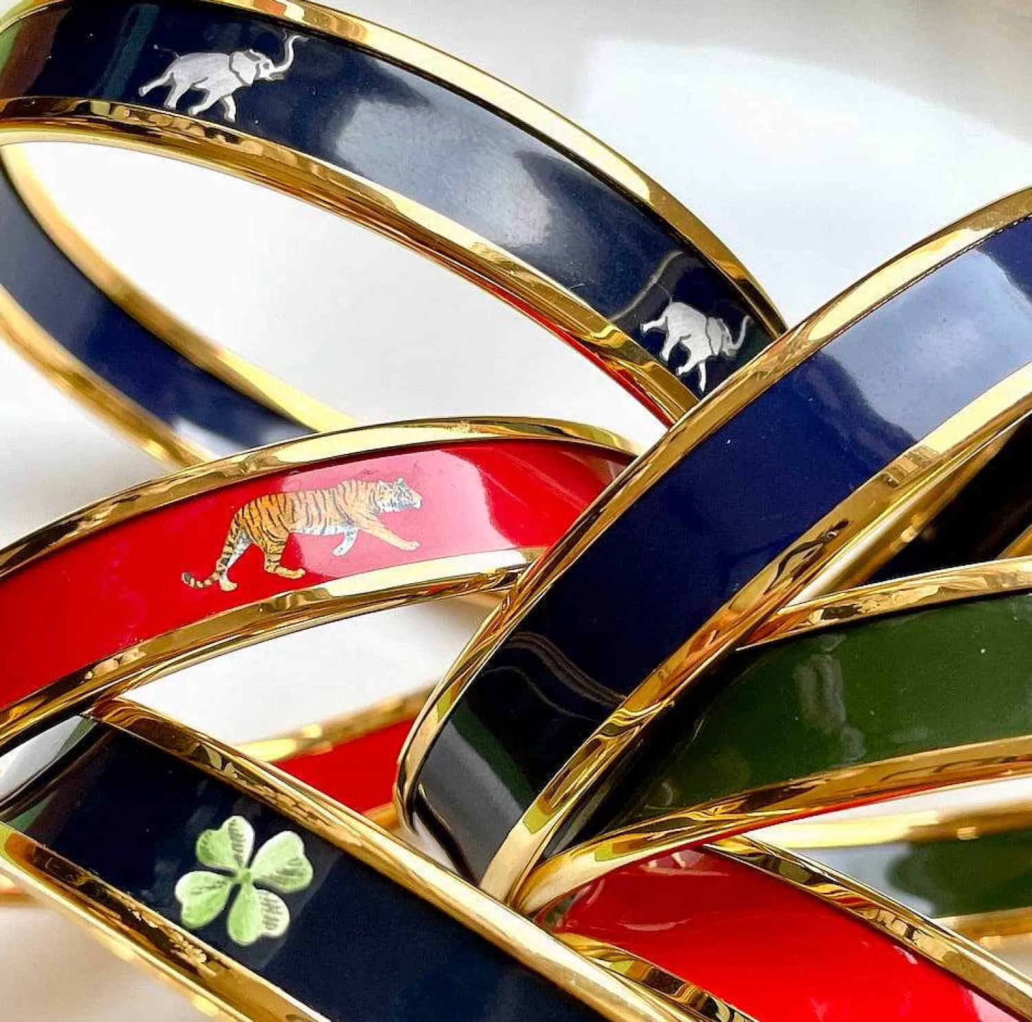 Halcyon Days Elephant Enamel Bangle In Navy & Gold | Store