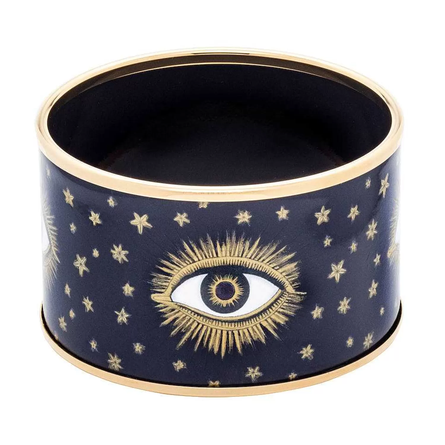 Halcyon Days Evil Eye Enamel Cuff Bangle In Navy & Gold | Online