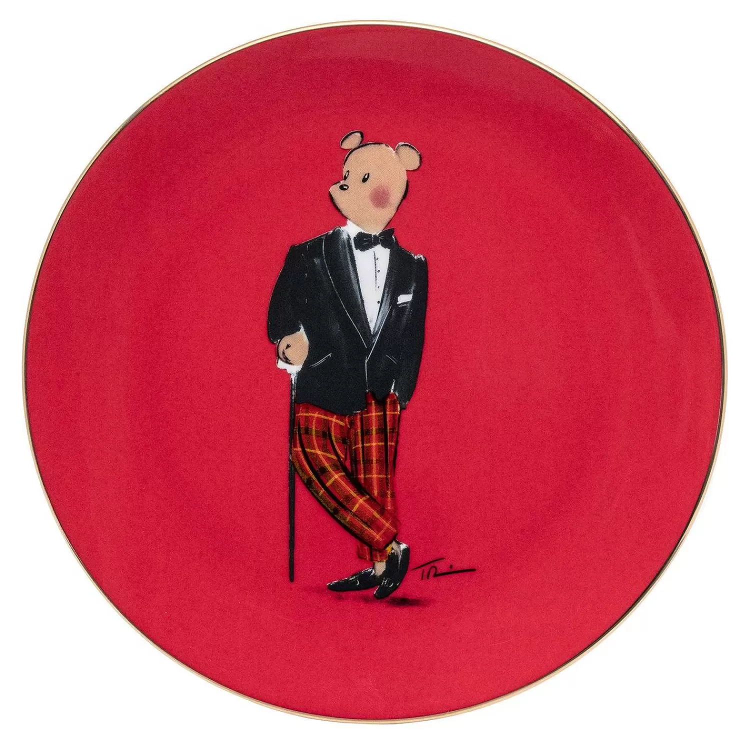 Halcyon Days Hal The Bear 10" Coupe Plate, Red | Discount