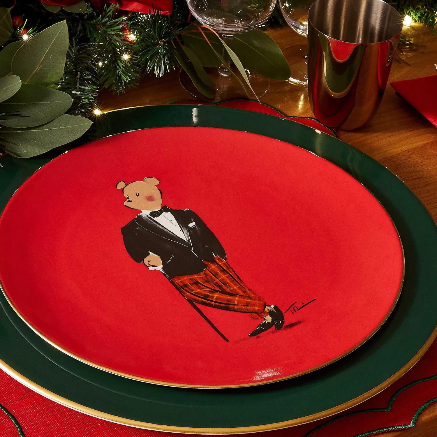 Halcyon Days Hal The Bear 10" Coupe Plate, Red | Discount