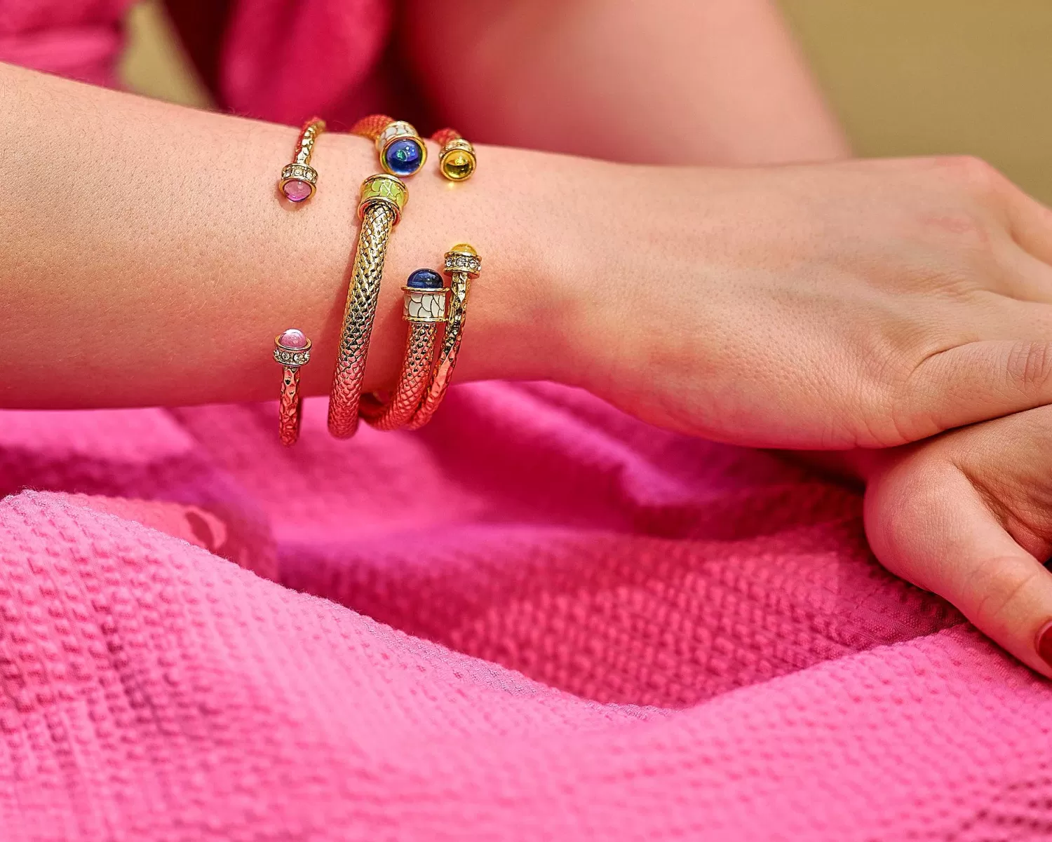 Halcyon Days Hammered Torque Rose Quartz & Gold Bangle Outlet