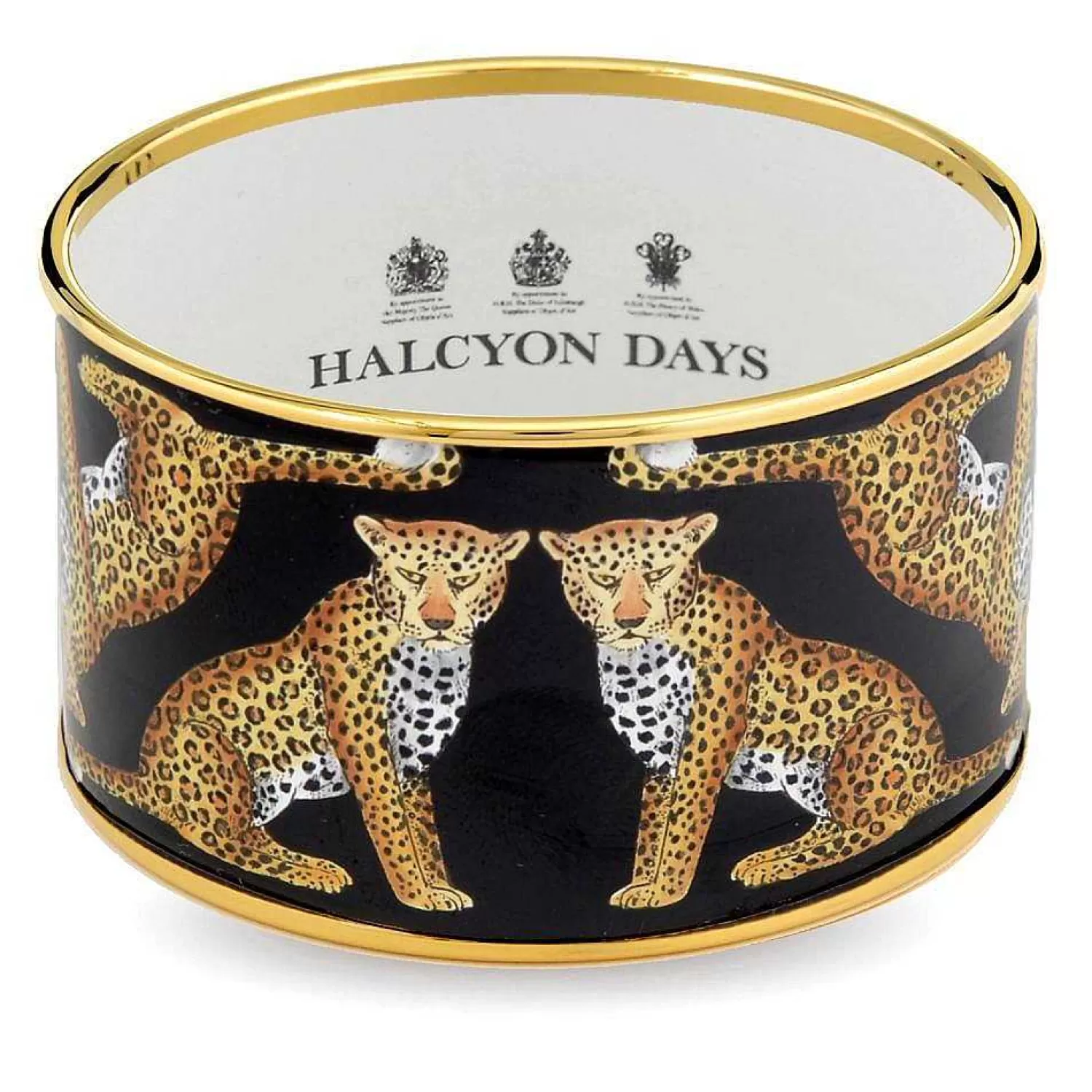 Halcyon Days Leopard Enamel Cuff Bangle Black & Gold | New