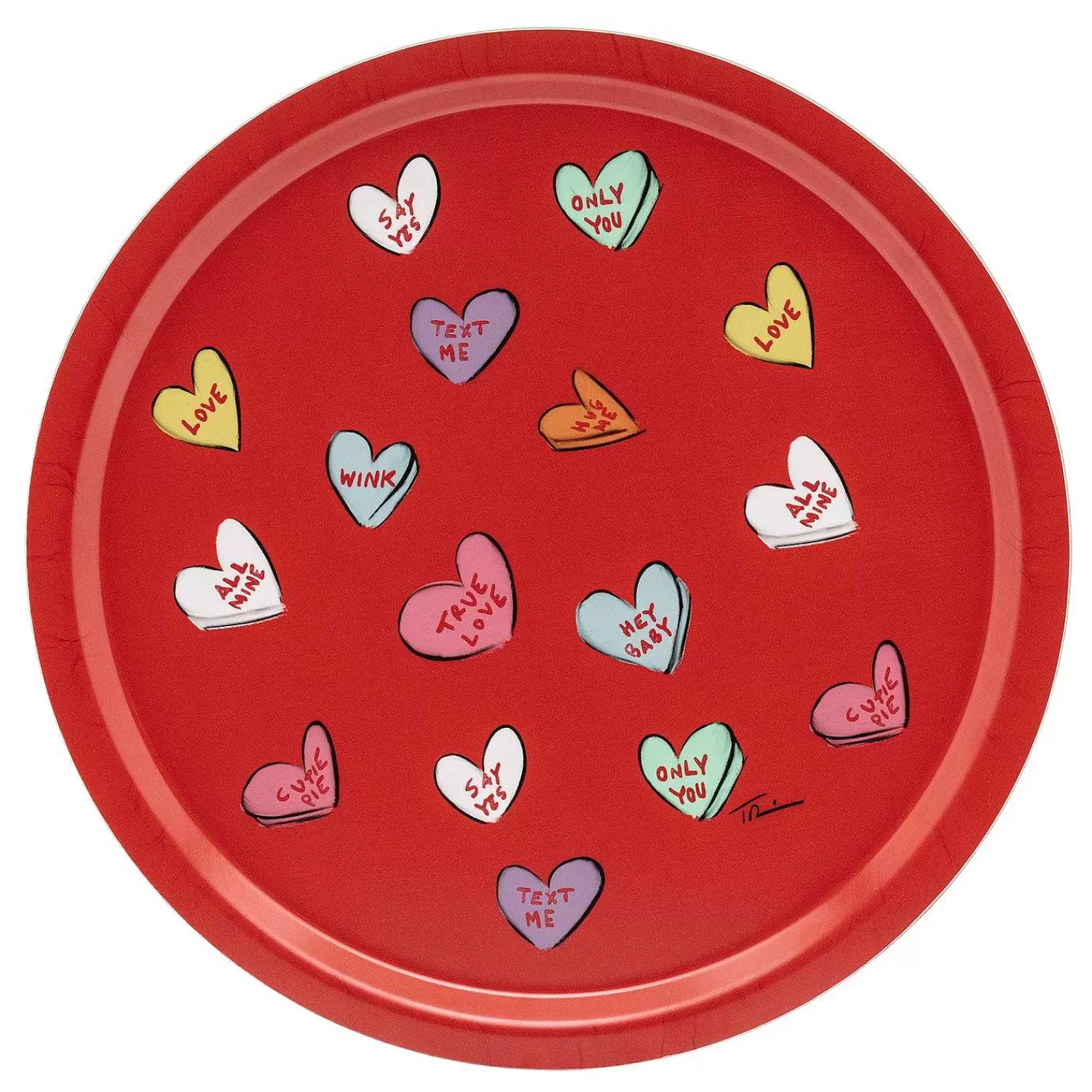 Halcyon Days Love Hearts Round Birchwood Tray | Flash Sale