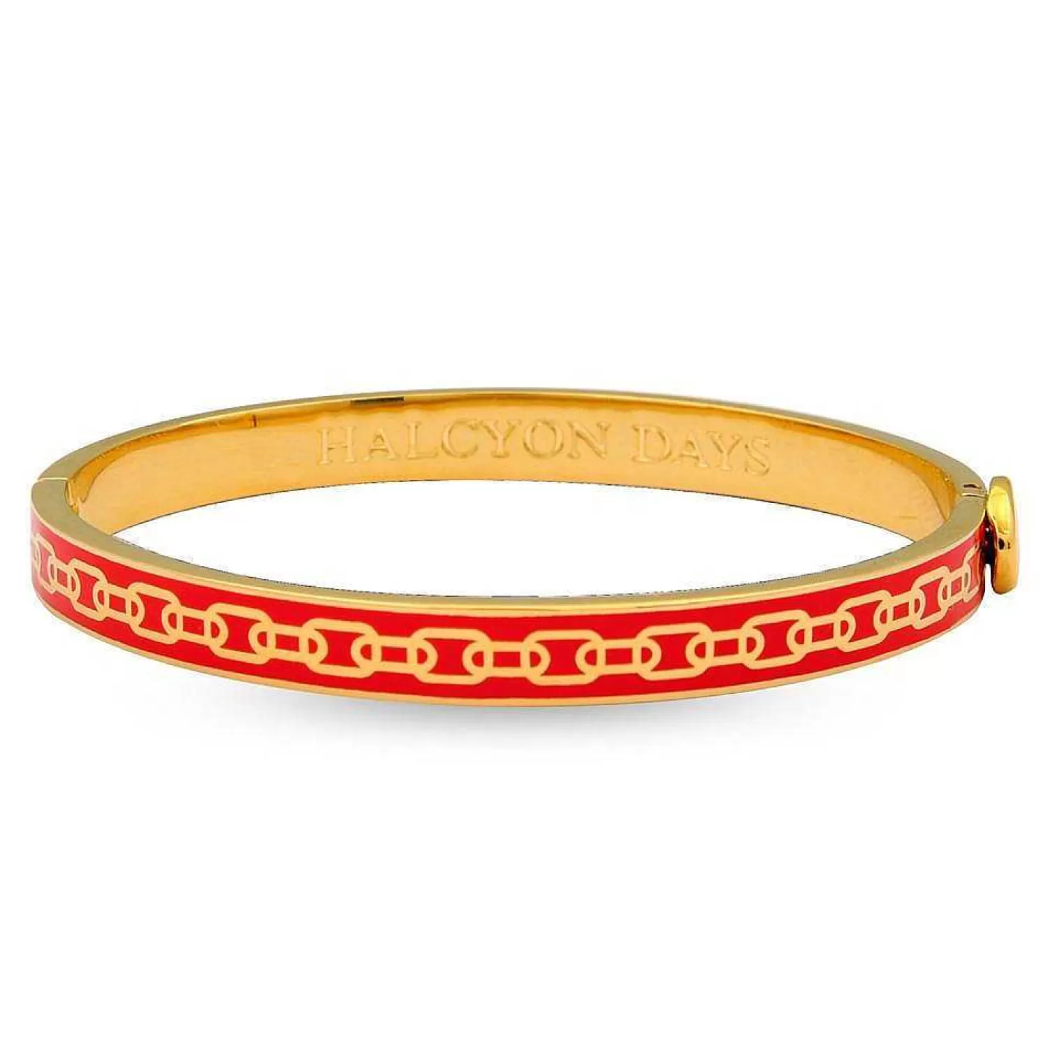 Halcyon Days Skinny Chain Red & Gold Hinged Enamel Bangle | Flash Sale